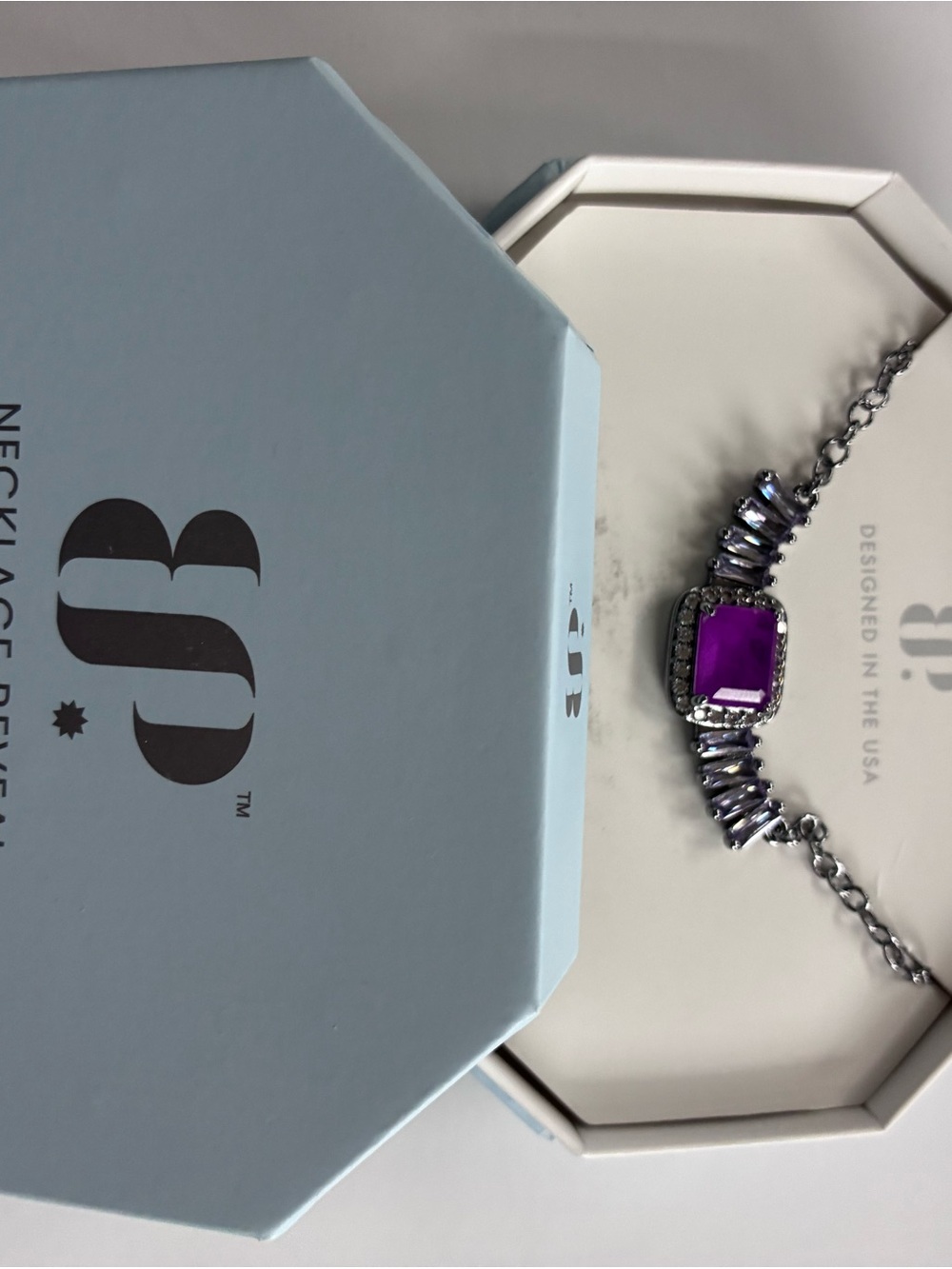 Purple Crystal Statement Necklace - Silver Tone